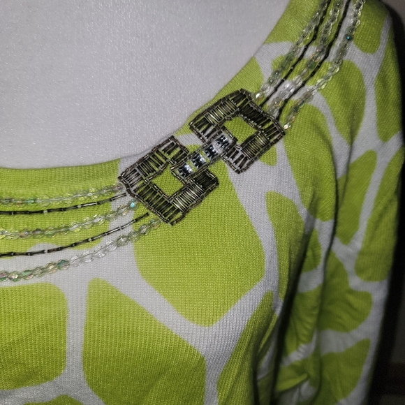 NWT BEREK Sweater Misses sz XL Lime Green White Beaded Y2K - Picture 5 of 8